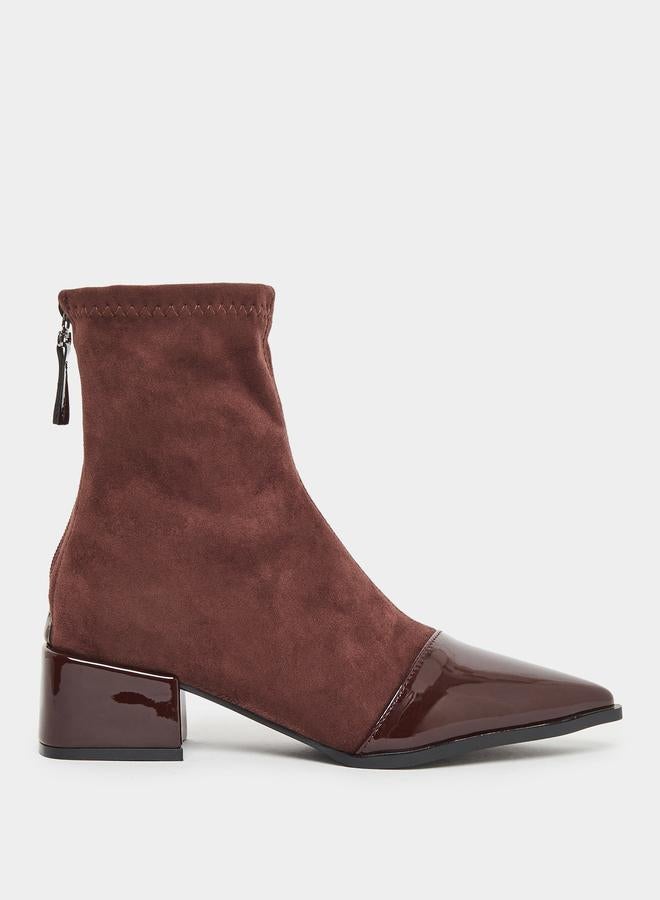 Take Two Women Burgundy Suede and Patent Ankle Boots - Image 1